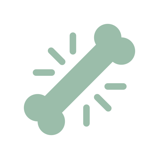 Green cartoon-style bone with highlights, centered in a white circle.