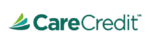 Logo of CareCredit featuring stylized green leaf and company name in green and blue text.