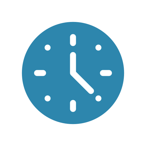 Blue clock face showing time at ten past ten.