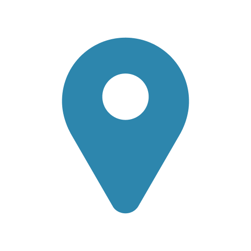 Blue map pin icon on a white background.