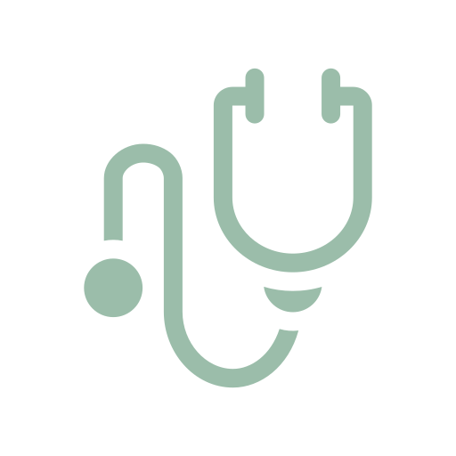 Pale green stethoscope icon inside a white circle.