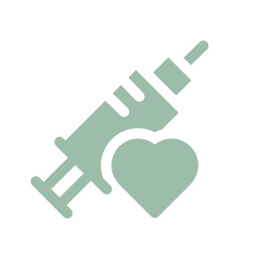 Green syringe overlaying a heart icon.