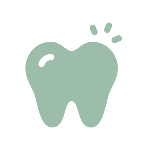 Green tooth icon with a shiny highlight and three sparkling accents.