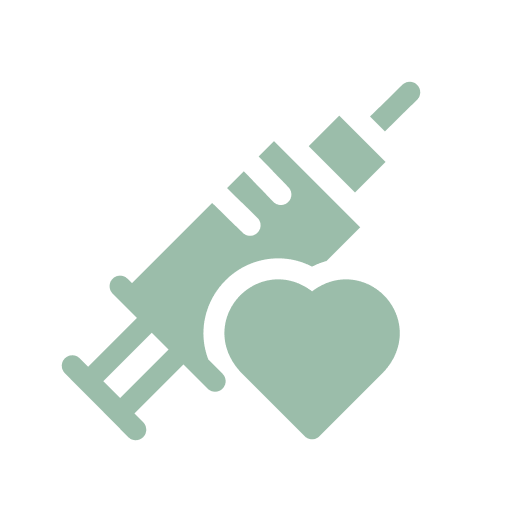 A syringe icon overlaid on a heart shape.