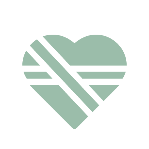 Green heart with white diagonal stripes.