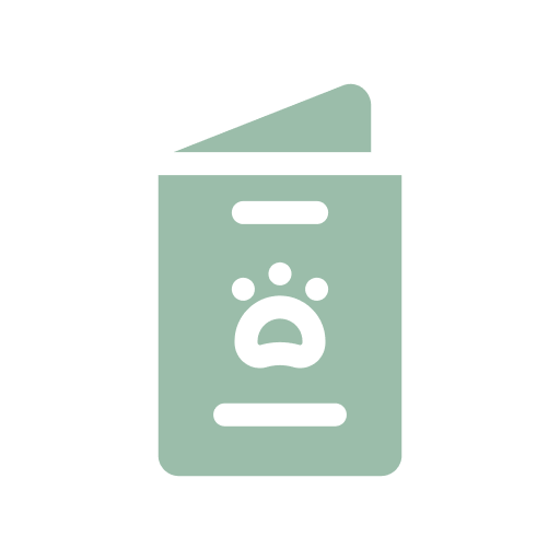 Green book icon with a paw print.