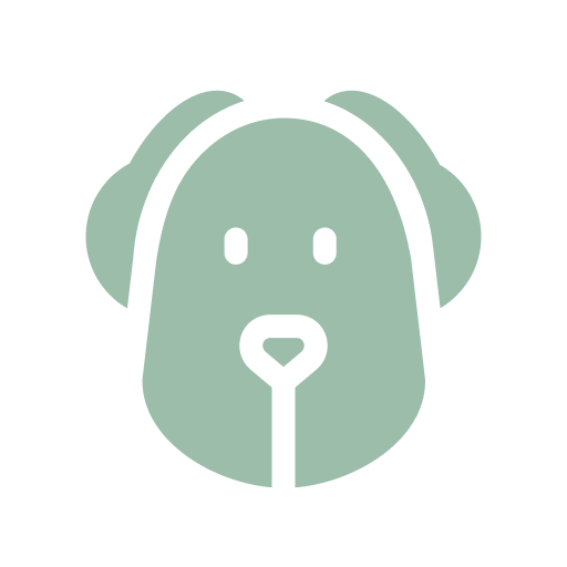 Icon of a green dog wearing headphones.