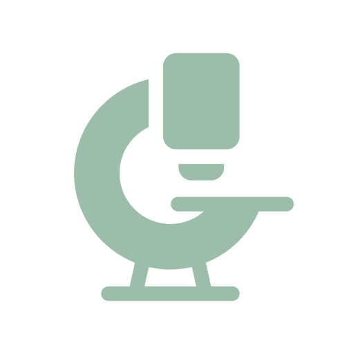 Icon of a green microscope facing right.